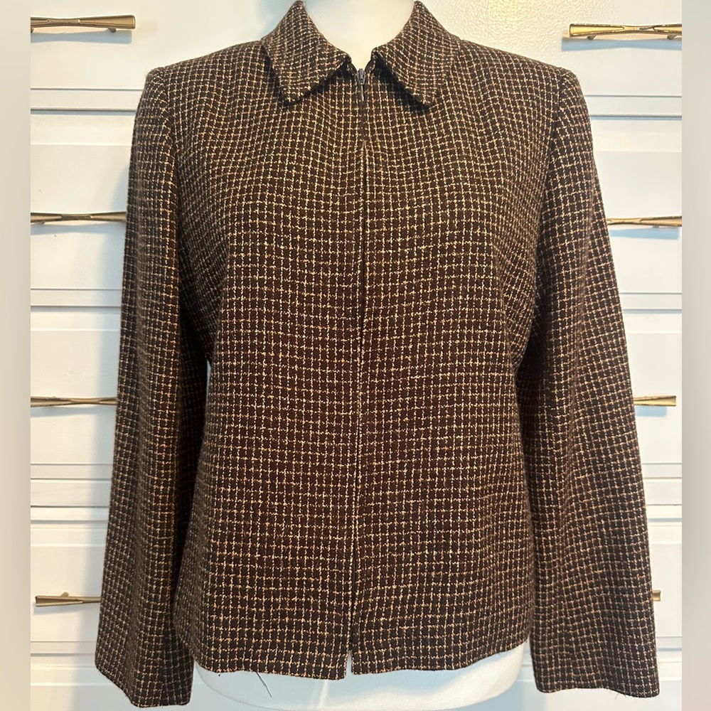 Casual Corner Annex Petite Zip Up Brown Jacket Blazer Size 8P